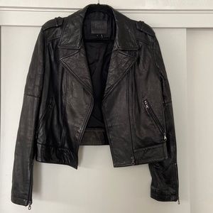 New PIAGE Black Lamb Skim Leather Jacket with Hexagon Stitch Detail size Large L